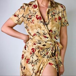 VINTAGE TALBOTS Silk Floral Print Midi Wrap Dress